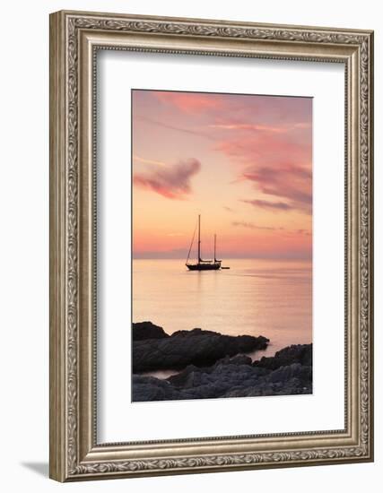 Sunset at the Coast Near Centuri Port, Corsica, France, Mediterranean, Europe-Markus Lange-Framed Photographic Print