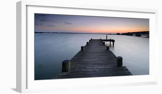 Sunset at the Peenestrom, Bridge, Mecklenburg-West Pomerania-Andreas Vitting-Framed Photographic Print