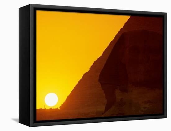 Sunset at the Pyramid of Khafre and Sphinx at Giza, 4th Dynasty, Old Kingdom, Egypt-Kenneth Garrett-Framed Premier Image Canvas