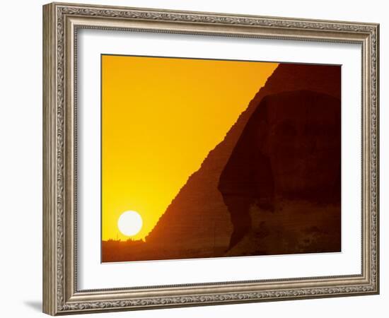 Sunset at the Pyramid of Khafre and Sphinx at Giza, 4th Dynasty, Old Kingdom, Egypt-Kenneth Garrett-Framed Photographic Print