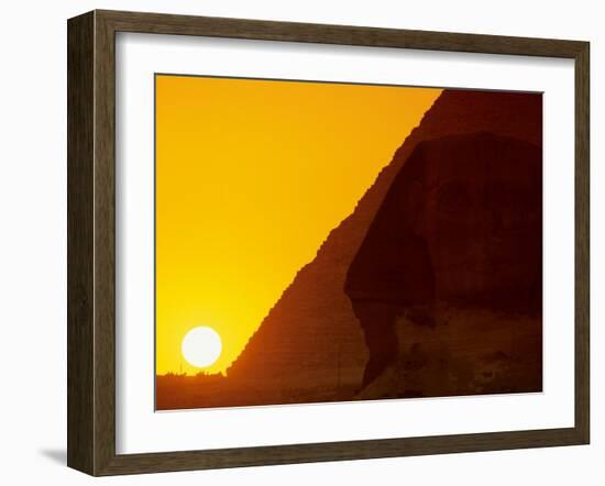 Sunset at the Pyramid of Khafre and Sphinx at Giza, 4th Dynasty, Old Kingdom, Egypt-Kenneth Garrett-Framed Photographic Print