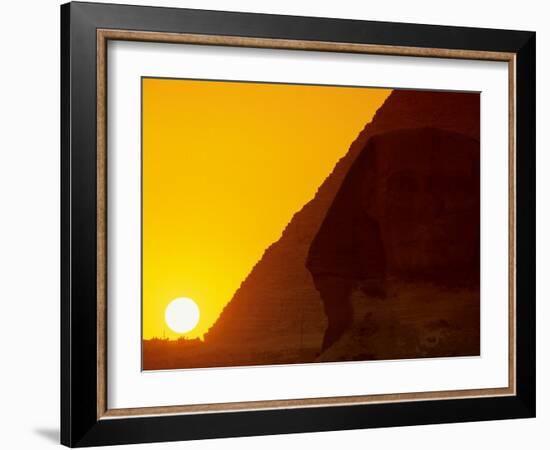 Sunset at the Pyramid of Khafre and Sphinx at Giza, 4th Dynasty, Old Kingdom, Egypt-Kenneth Garrett-Framed Photographic Print