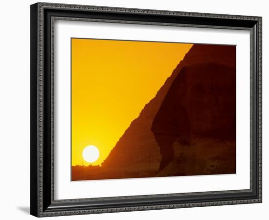 Sunset at the Pyramid of Khafre and Sphinx at Giza, 4th Dynasty, Old Kingdom, Egypt-Kenneth Garrett-Framed Photographic Print