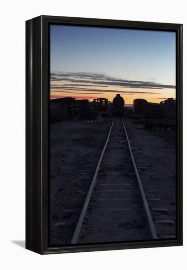 Sunset at the Train Graveyard in Uyuni, Bolivia-Alex Saberi-Framed Premier Image Canvas