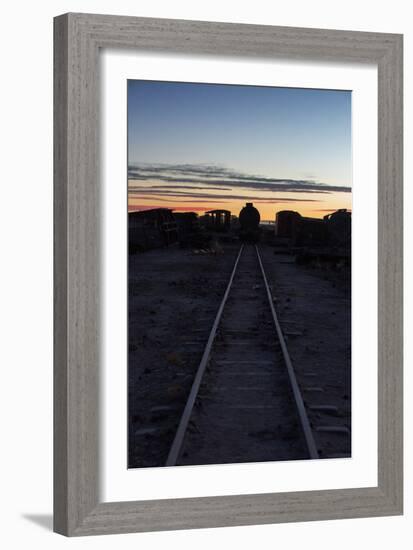 Sunset at the Train Graveyard in Uyuni, Bolivia-Alex Saberi-Framed Photographic Print