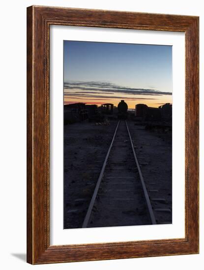 Sunset at the Train Graveyard in Uyuni, Bolivia-Alex Saberi-Framed Photographic Print