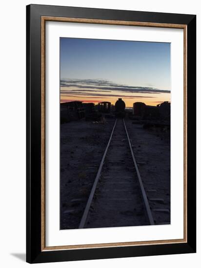 Sunset at the Train Graveyard in Uyuni, Bolivia-Alex Saberi-Framed Photographic Print