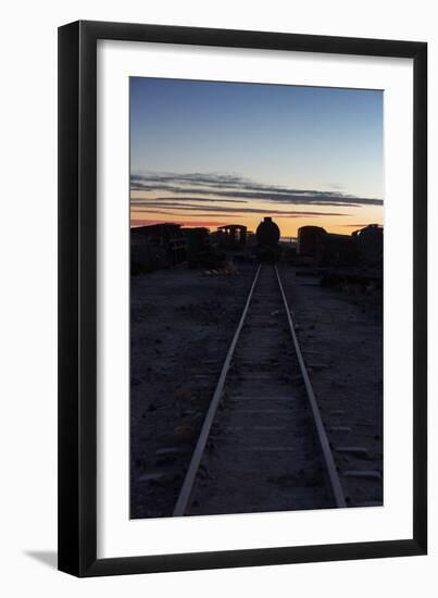Sunset at the Train Graveyard in Uyuni, Bolivia-Alex Saberi-Framed Photographic Print