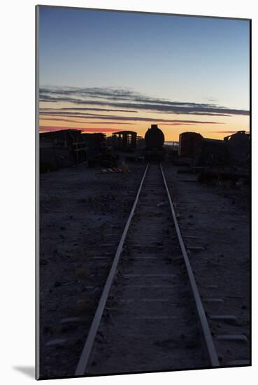 Sunset at the Train Graveyard in Uyuni, Bolivia-Alex Saberi-Mounted Photographic Print