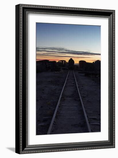 Sunset at the Train Graveyard in Uyuni, Bolivia-Alex Saberi-Framed Photographic Print