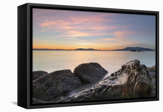 Sunset at Wildcat Cove, looking to Samish Bay and the San Juan Islands, Larrabee SP, Washington St-Alan Majchrowicz-Framed Premier Image Canvas