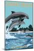 Sunset Beach - Calabash, North Carolina - Dolphins Jumping-Lantern Press-Mounted Art Print