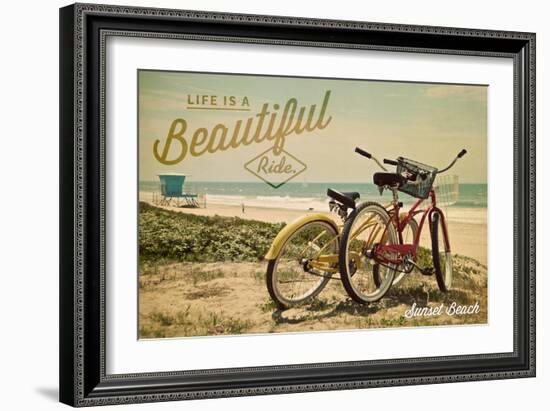 Sunset Beach, New Jersey - Life is a Beautiful Ride - Beach Cruisers-Lantern Press-Framed Art Print