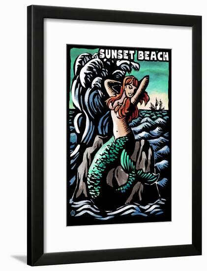 Sunset Beach, New Jersey - Mermaid Scratchboard-Lantern Press-Framed Art Print