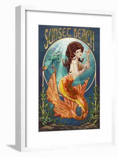 Sunset Beach, New Jersey - Mermaid-Lantern Press-Framed Art Print