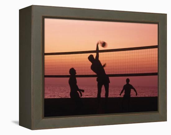 Sunset Beach Volleyball-Mitch Diamond-Framed Premier Image Canvas