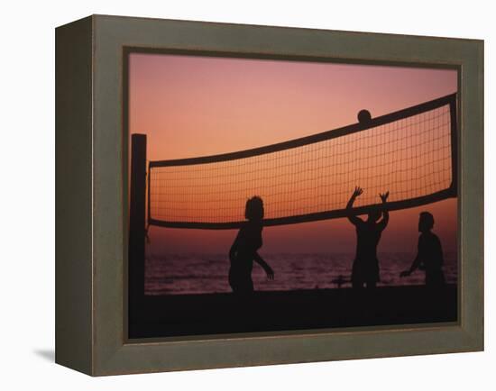 Sunset Beach Volleyball-Mitch Diamond-Framed Premier Image Canvas