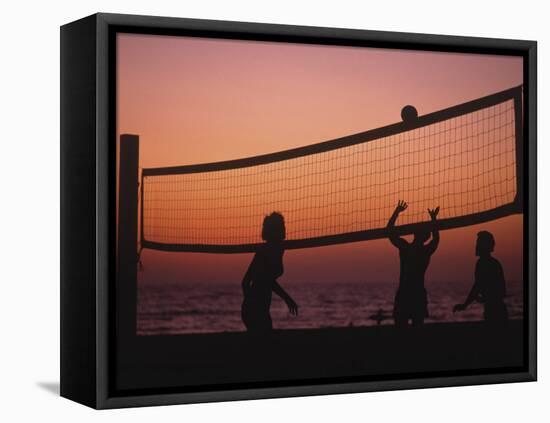 Sunset Beach Volleyball-Mitch Diamond-Framed Premier Image Canvas