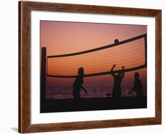 Sunset Beach Volleyball-Mitch Diamond-Framed Photographic Print