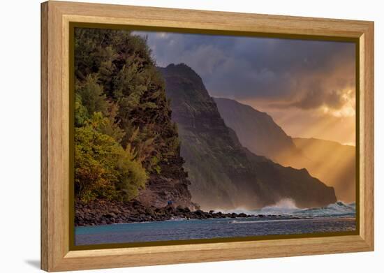 Sunset Beams at the Edge of Kauai, Hawaii-null-Framed Premier Image Canvas