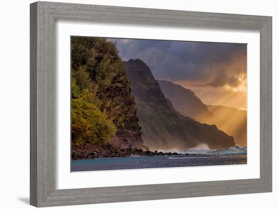 Sunset Beams at the Edge of Kauai, Hawaii-null-Framed Photographic Print