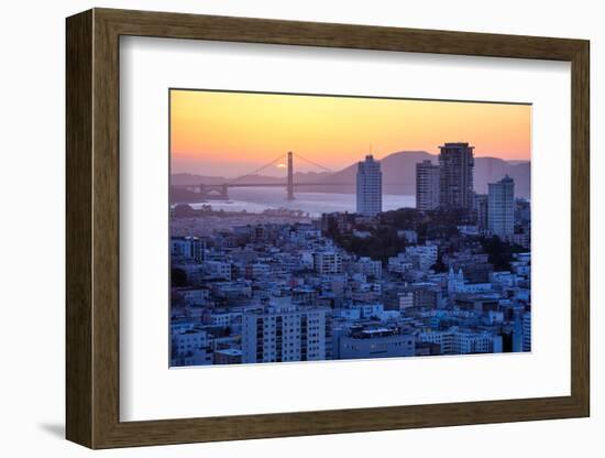 Sunset Behind Golden Gate Bridge, Downtown San Francisco-Vincent James-Framed Photographic Print