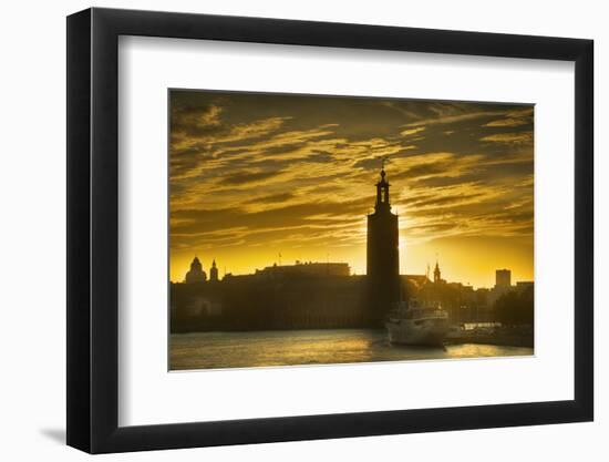 Sunset behind Stadshuset Bell Tower in Stockholm-Jon Hicks-Framed Photographic Print