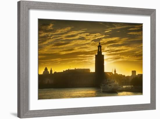 Sunset behind Stadshuset Bell Tower in Stockholm-Jon Hicks-Framed Photographic Print