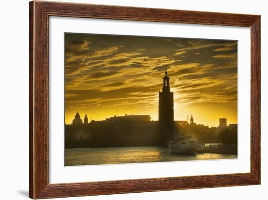 Sunset behind Stadshuset Bell Tower in Stockholm-Jon Hicks-Framed Photographic Print