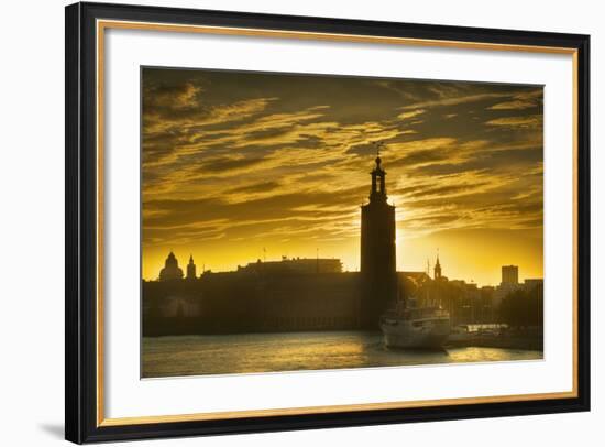 Sunset behind Stadshuset Bell Tower in Stockholm-Jon Hicks-Framed Photographic Print