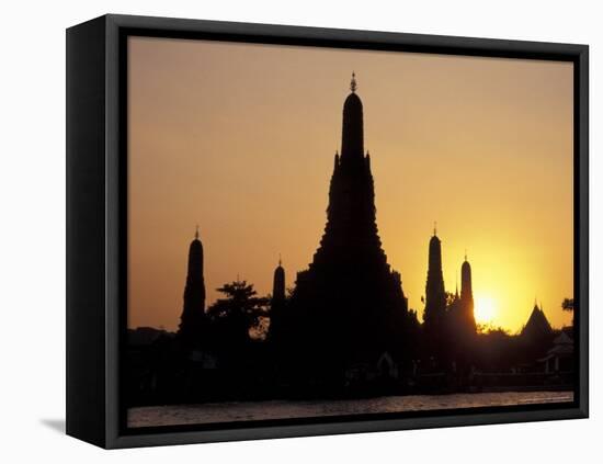 Sunset Behind Temple of Dawn on Chao Phraya River, Thailand-Merrill Images-Framed Premier Image Canvas