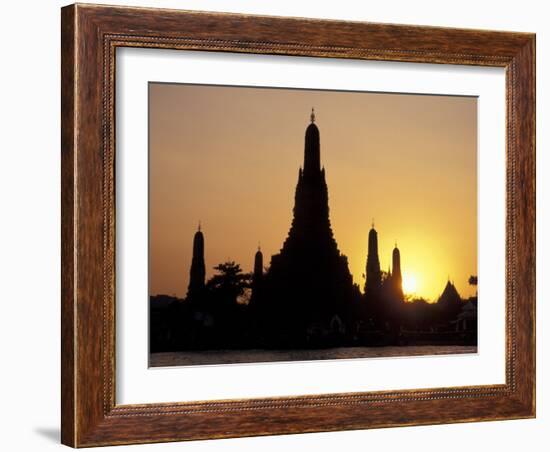 Sunset Behind Temple of Dawn on Chao Phraya River, Thailand-Merrill Images-Framed Photographic Print
