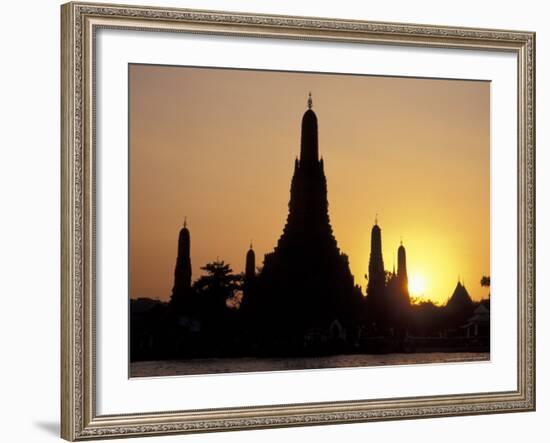 Sunset Behind Temple of Dawn on Chao Phraya River, Thailand-Merrill Images-Framed Photographic Print