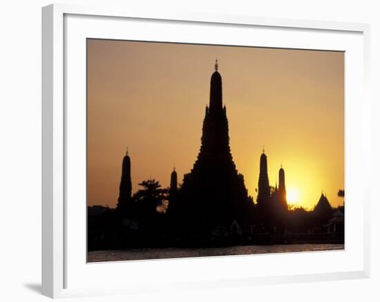 Sunset Behind Temple of Dawn on Chao Phraya River, Thailand-Merrill Images-Framed Photographic Print