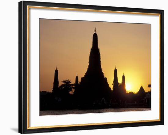 Sunset Behind Temple of Dawn on Chao Phraya River, Thailand-Merrill Images-Framed Photographic Print