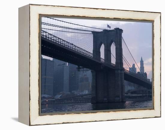 Sunset Behind the Brooklyn Bridge and Manhattan on a Humid Summer Evening-John Nordell-Framed Premier Image Canvas