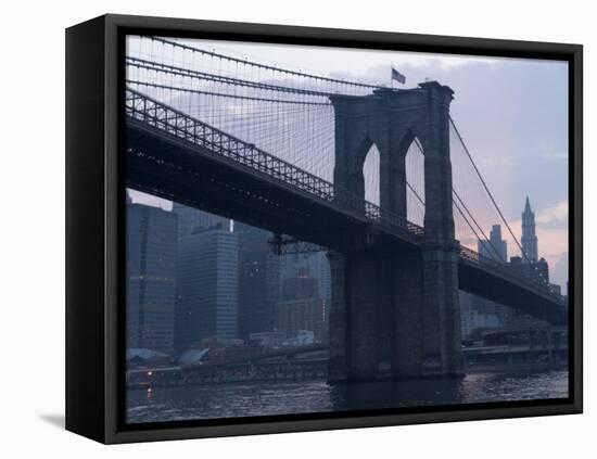 Sunset Behind the Brooklyn Bridge and Manhattan on a Humid Summer Evening-John Nordell-Framed Premier Image Canvas