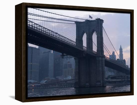 Sunset Behind the Brooklyn Bridge and Manhattan on a Humid Summer Evening-John Nordell-Framed Premier Image Canvas