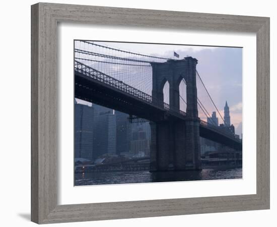 Sunset Behind the Brooklyn Bridge and Manhattan on a Humid Summer Evening-John Nordell-Framed Photographic Print