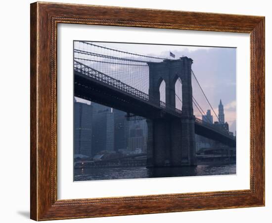 Sunset Behind the Brooklyn Bridge and Manhattan on a Humid Summer Evening-John Nordell-Framed Photographic Print