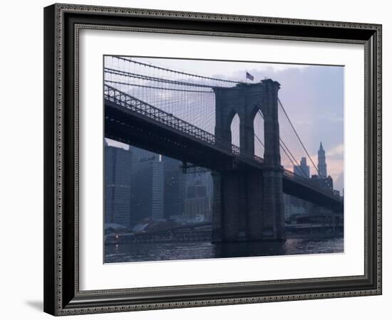 Sunset Behind the Brooklyn Bridge and Manhattan on a Humid Summer Evening-John Nordell-Framed Photographic Print