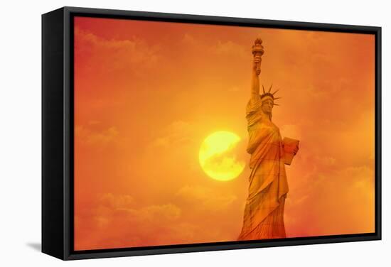 Sunset Behind the Statue of Liberty-Tony Craddock-Framed Premier Image Canvas