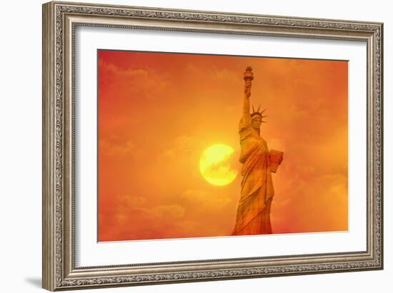 Sunset Behind the Statue of Liberty-Tony Craddock-Framed Photographic Print
