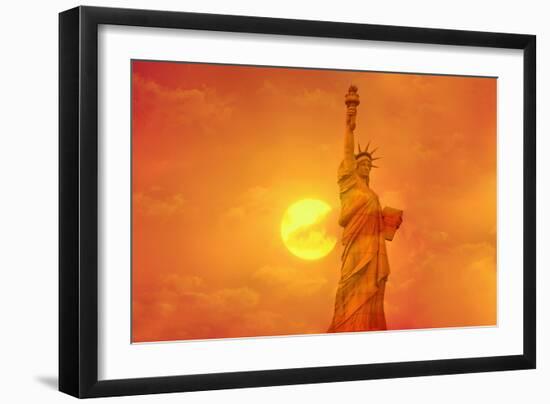 Sunset Behind the Statue of Liberty-Tony Craddock-Framed Photographic Print