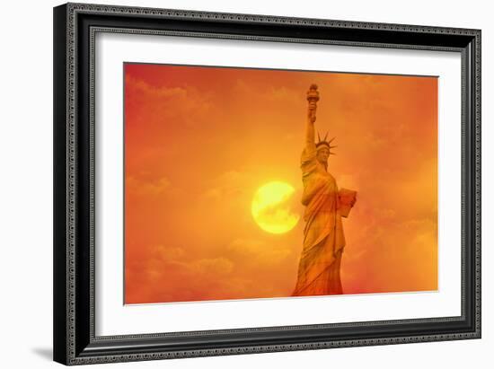 Sunset Behind the Statue of Liberty-Tony Craddock-Framed Photographic Print