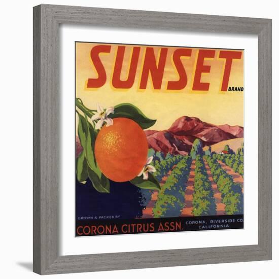 Sunset Brand - Corona, California - Citrus Crate Label-Lantern Press-Framed Art Print