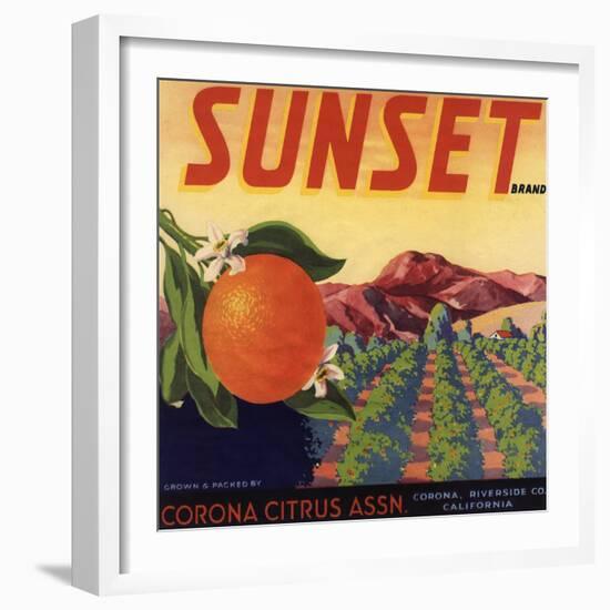 Sunset Brand - Corona, California - Citrus Crate Label-Lantern Press-Framed Art Print