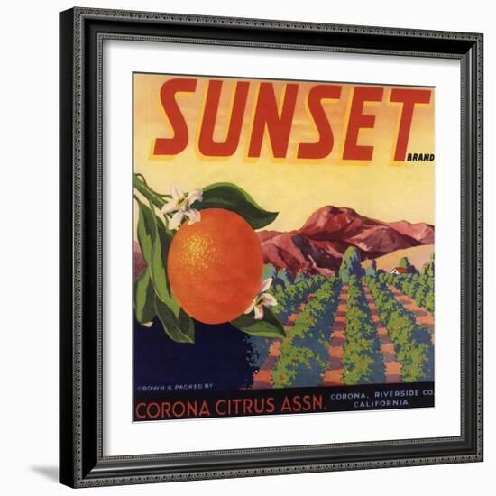 Sunset Brand - Corona, California - Citrus Crate Label-Lantern Press-Framed Art Print