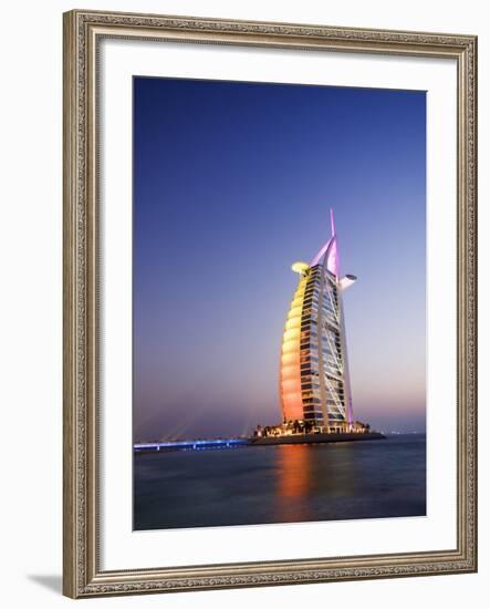 Sunset, Burj Al Arab Hotel, Dubai, United Arab Emirates, Middle East-Amanda Hall-Framed Photographic Print