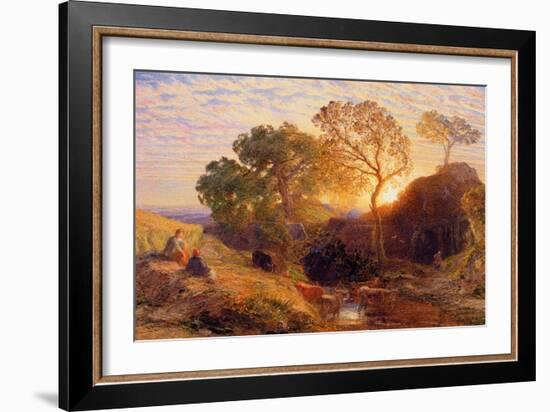 Sunset, C.1861 (W/C, Graphite, B/C and Gum on Card)-Samuel Palmer-Framed Giclee Print